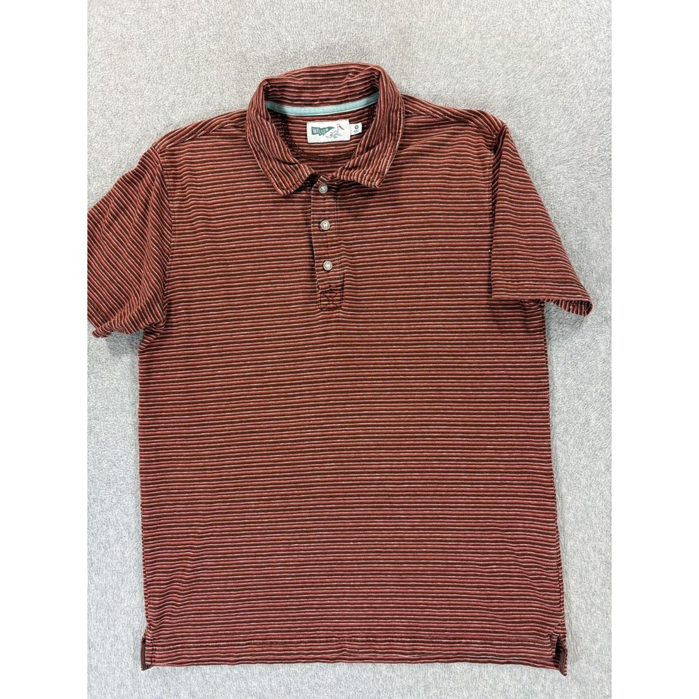 Wellen Huckberry Hemp Blend Striped Short Sleeve Polo Shirt (Men's Medium) Red